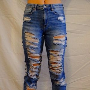 AE High Waisted Stretch Mom Jean- Slasher Blue